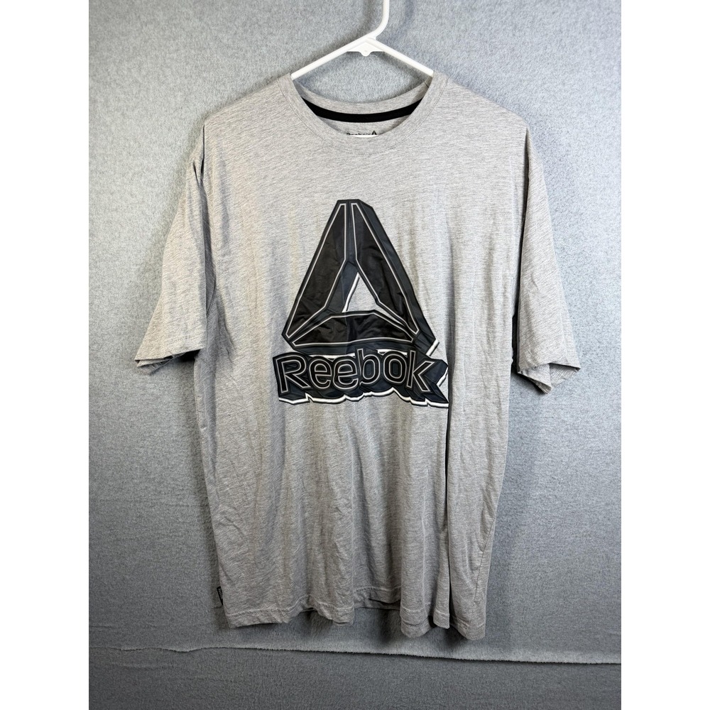 Reebok Shirt Mens XL Gray Large Delta Logo Graphic Tee Athletic Tagless Jersey